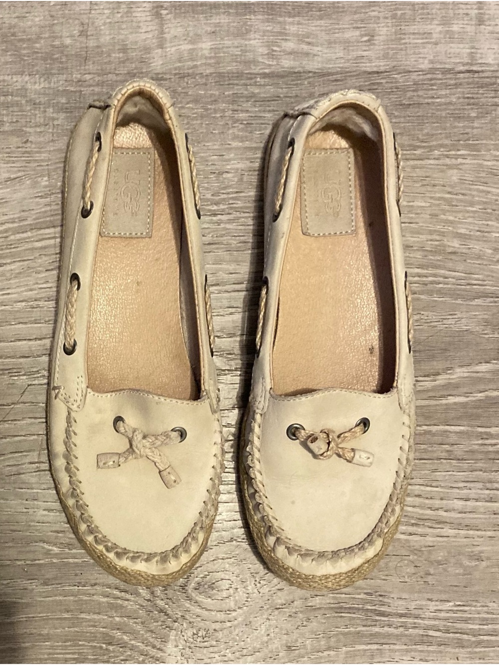 UGG Women's Cream Leather Slip-On Loafers with Braided Trim size 7